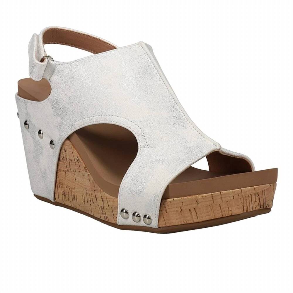 NEW CORKYS FOOTWEAR women's tiffanee wedge sandals in white metallic - Picture 3 of 4